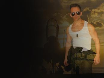 Male performer in Chick Flicks movie tribute act in Top Gun outfit